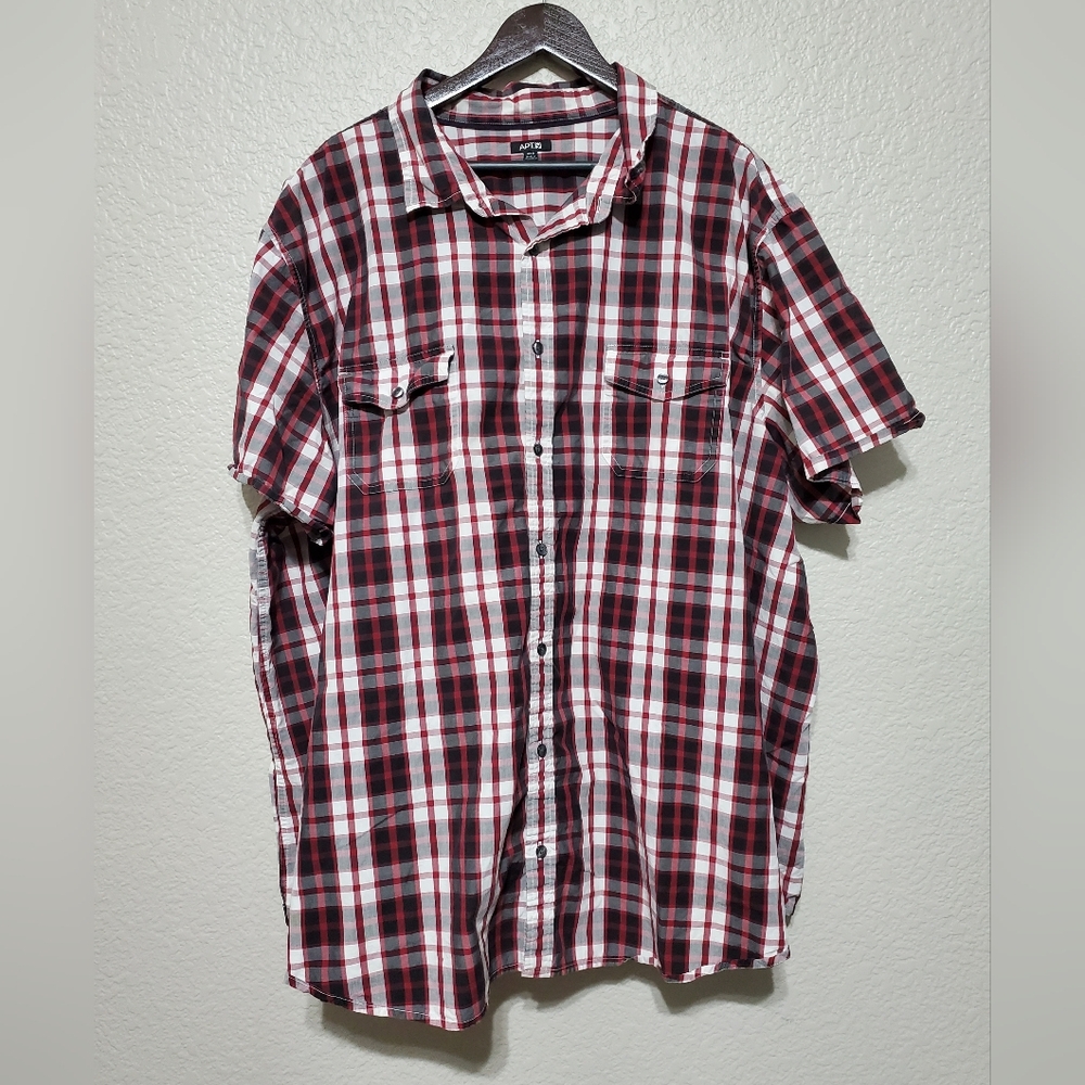 Apt. 9 Red Multicolor Plaid Short Sleeve Button Up Casual Shirt Men's Size 4XB